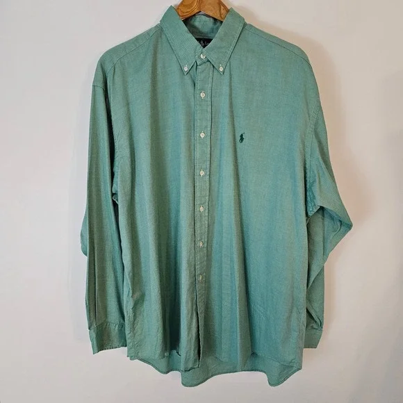 Ralph Lauren Blake XXL Mens Long Sleeve Button Down Shirt Green Pony Logo - Picture 2 of 5